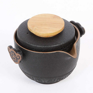 Black One Pot, Two Cups With Can Jun Tea Set Coarse Pottery One Pot Five Tea Pot Quick Guest Cup Travel Ceramic Kung Fu Tea Set