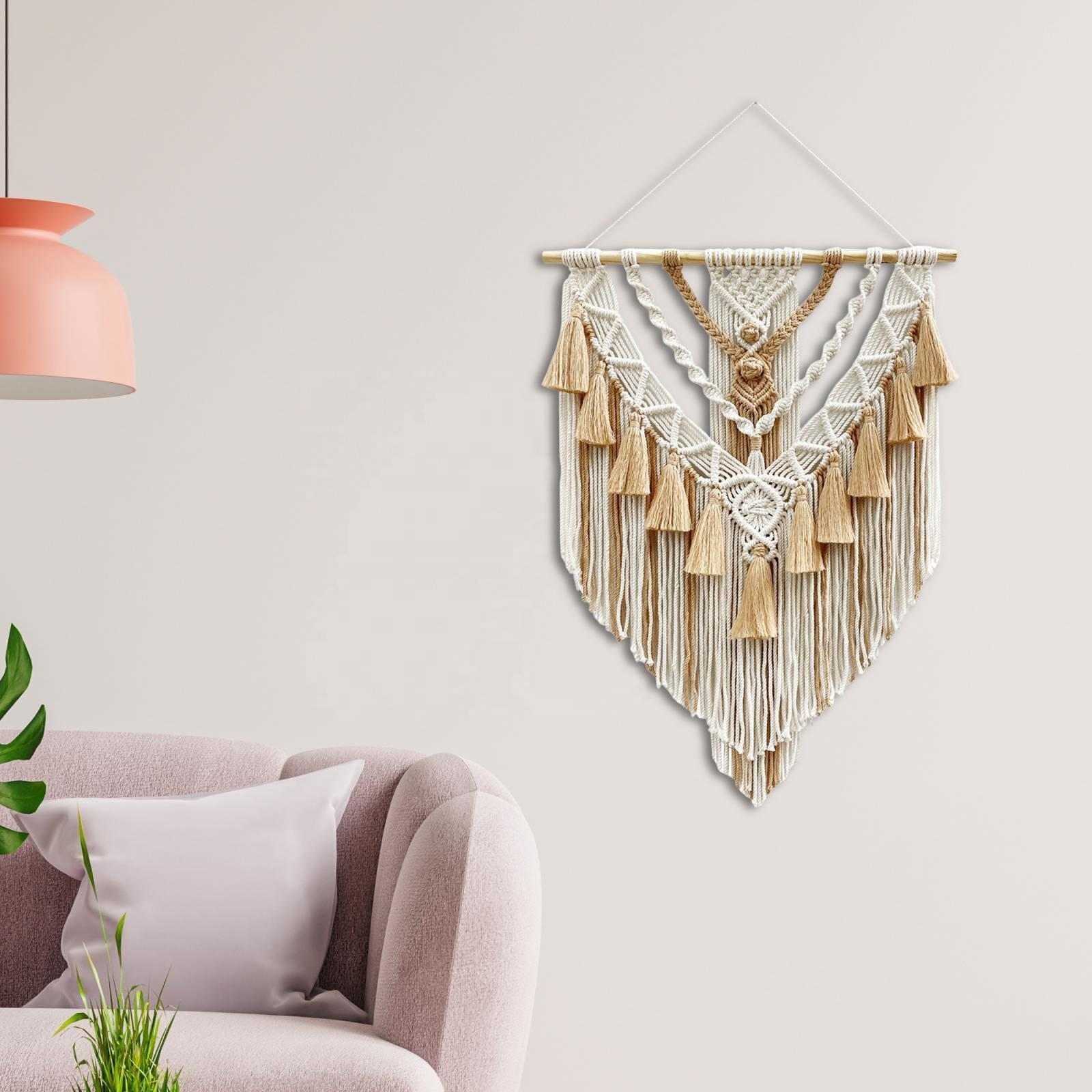 Nordic Macrame Tapestry Bohemian Pendant Hand Woven Tassels Fringe Wall Hanging for Wedding Living Room Porch Playroom Decor