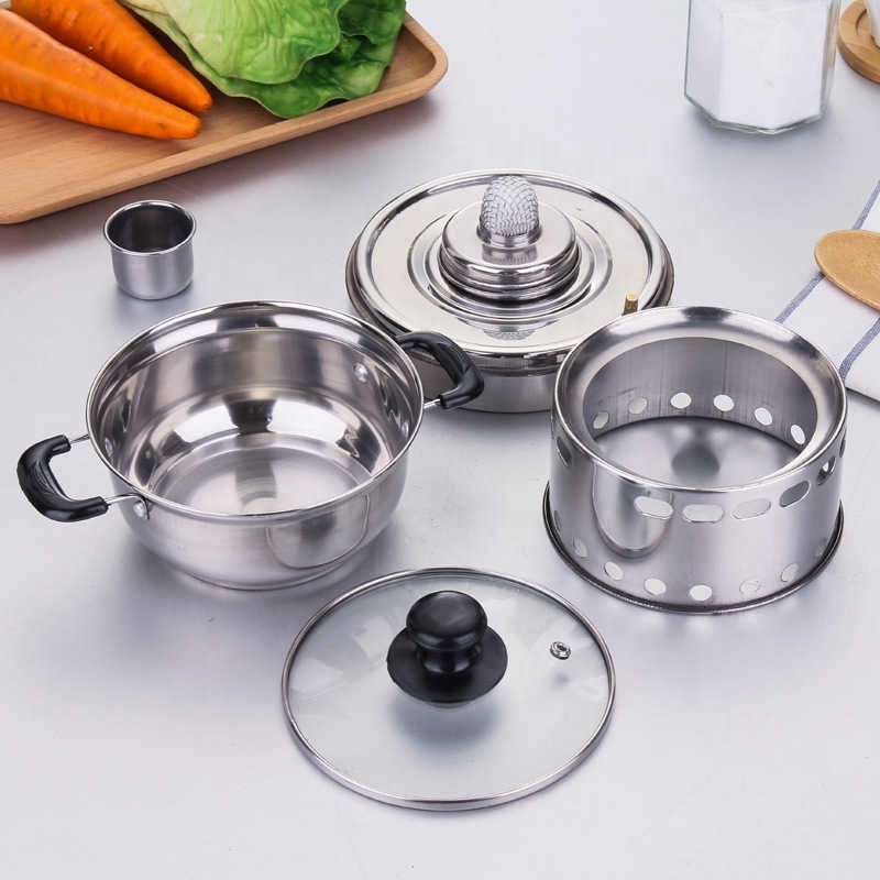 Stainless Steel Hotpot Set Single Person Small Hotpot Alcohol Stove Safety One Person One Pot 16cm