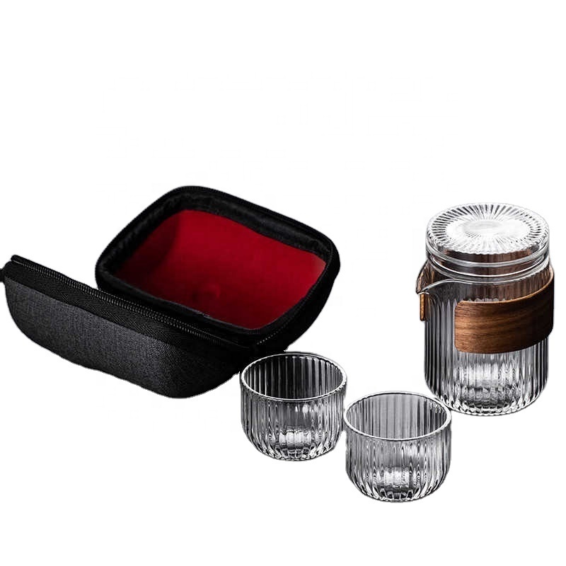 High borosilicate vertical grain glass express one pot two cups separated tea making travel set tea making cup