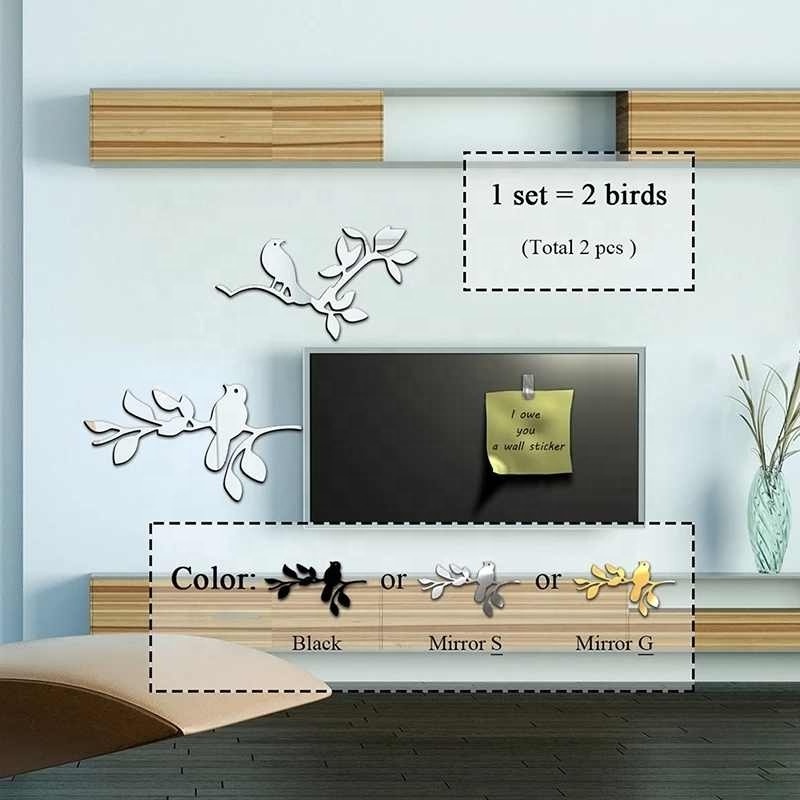 Decor Home Deco Wall Sticker For Kid Room 3D Mirrors Birds Branch Wall Stickers Decal Wall Art Removable Room Party Wedding