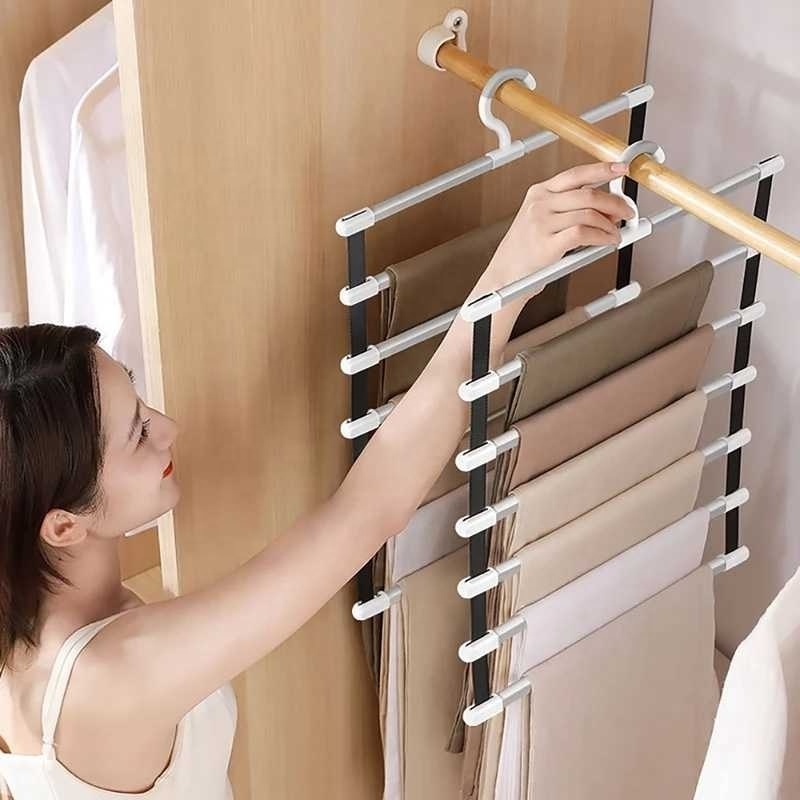 Pants Hangers Space Saving Trouser Storage Racks Home Closet Wardrobe Multi Layer Pants Rack Clothing Storage