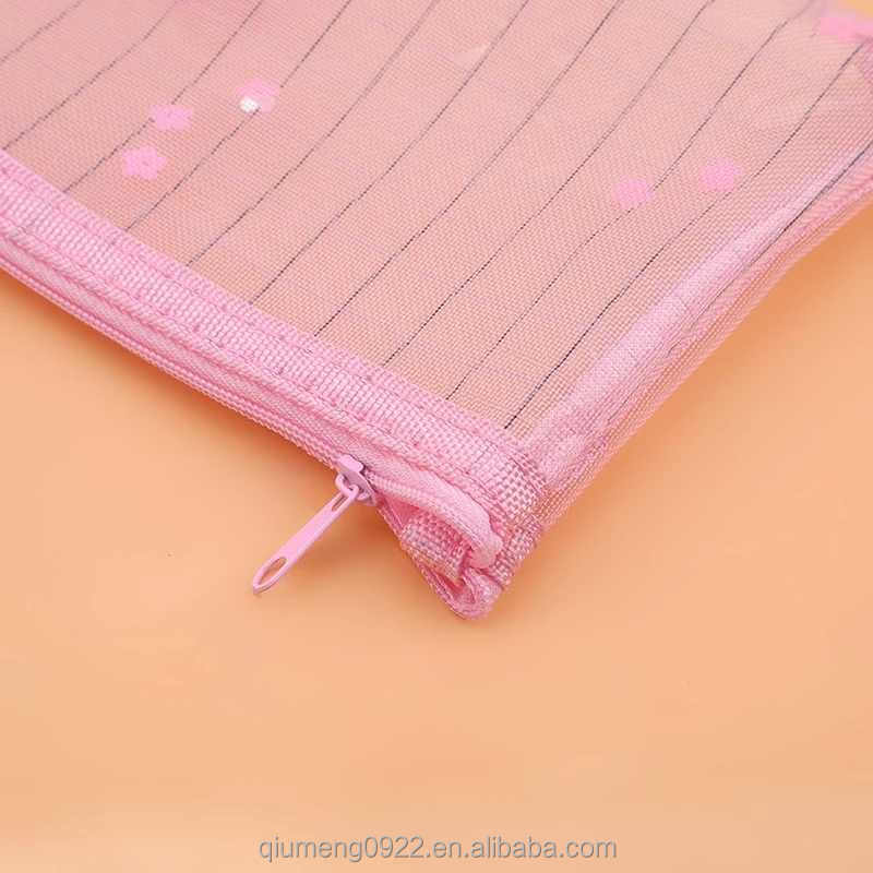 Bag For Diary Planner Home Office Storage Cute Pink Zipper Pencil Case Single And Double Mesh Storage Bag Cute Sequin Storage