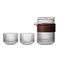 High borosilicate vertical grain glass express one pot two cups separated tea making travel set tea making cup