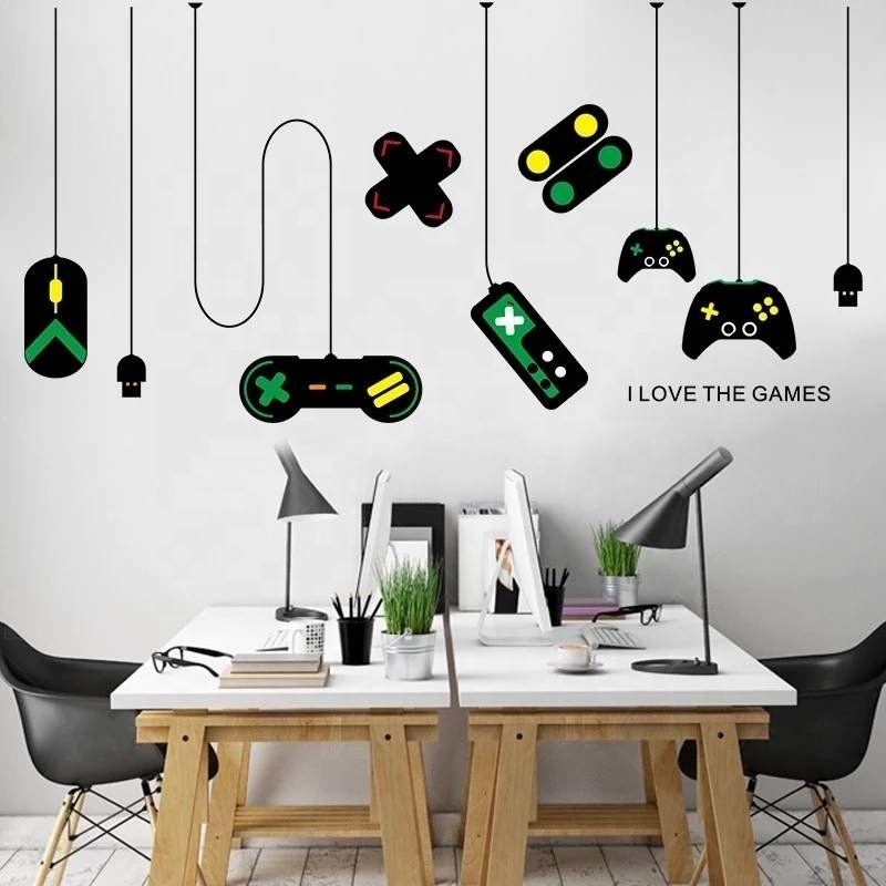 Word Mural Wall Sticker Home Bedroom Decoration Gamer Gamepad Wall Sticker Boys Play Room Vinyl Wall Decal I Love The Games