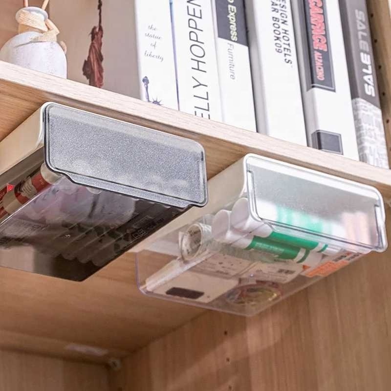 Desk  Plastic Drawer Office Desktop Storage Box Transparent Stationery Small Hanging Hidden Dust-Proof Shelf Pen Case