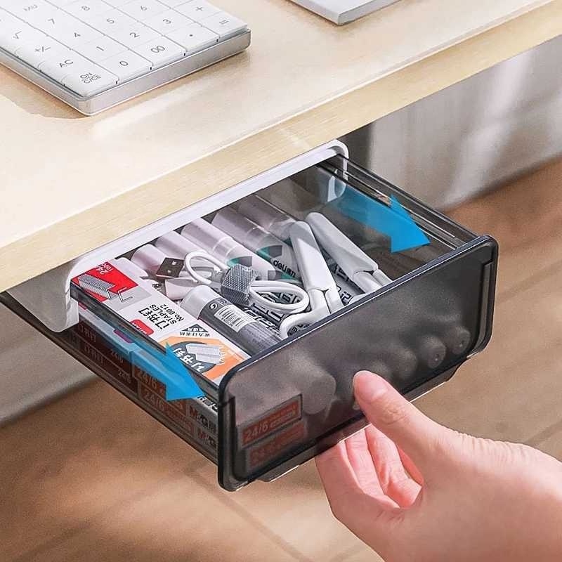 Desk  Plastic Drawer Office Desktop Storage Box Transparent Stationery Small Hanging Hidden Dust-Proof Shelf Pen Case