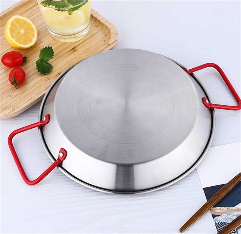 20-34cm Spanish Paella Pan with Handle Stainless Steel Durable Seafood Snack Plate Kitchen Non-Stick Frying Pans Cooking Pots