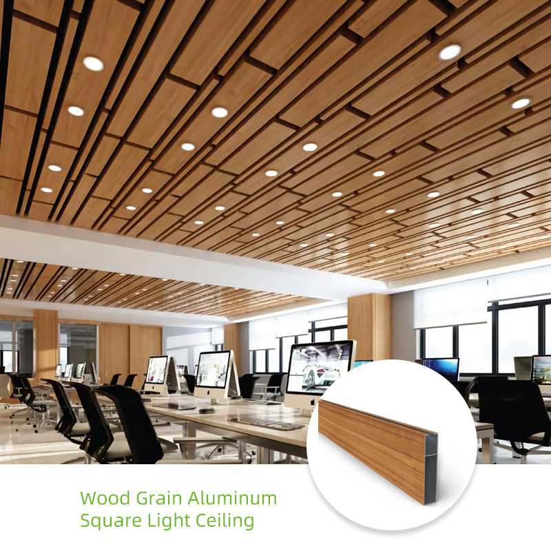 Modern Wood Grain Aluminum Square LED Light Ceiling Tiles