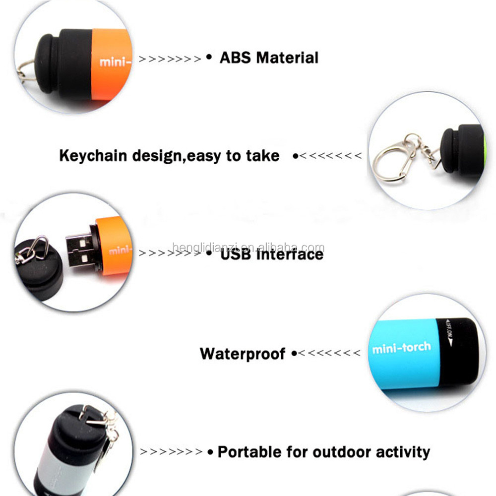 Bulk LED MINI USB Rechargeable Plastic Keychain Flashlights