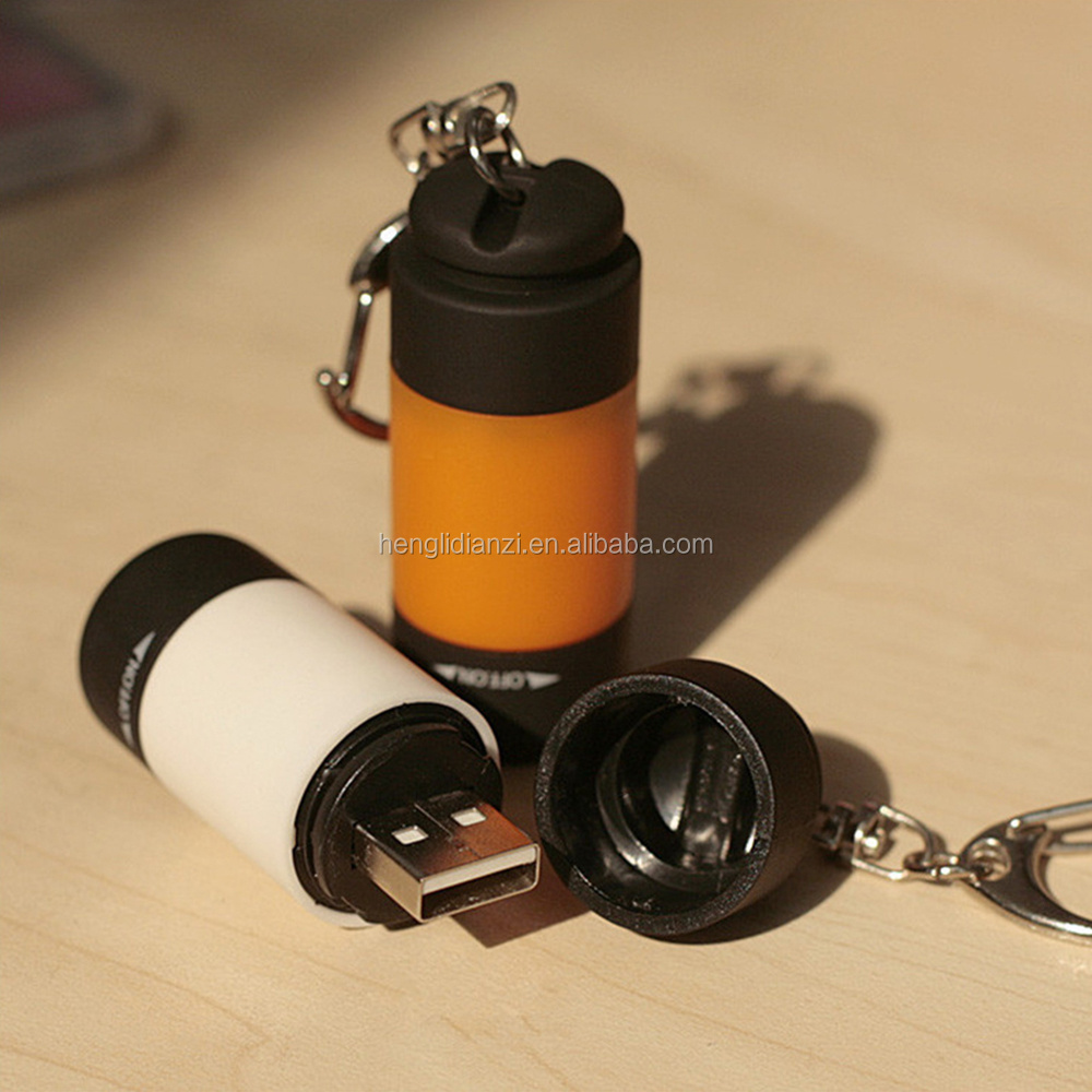 Bulk LED MINI USB Rechargeable Plastic Keychain Flashlights