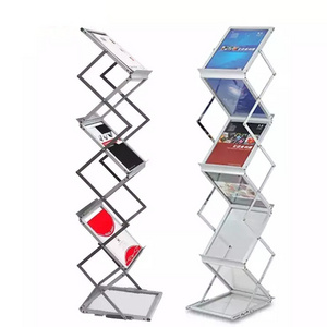 A4 Floor Standing Foldable Acrylic Metal Magazine Display Rack Metal Magazine Brochure Holder