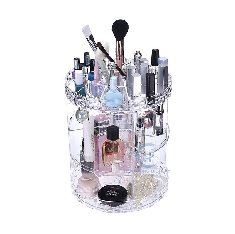 Customized Counter-top Rotating Clear Acrylic Makeup Cosmetic Display Stand