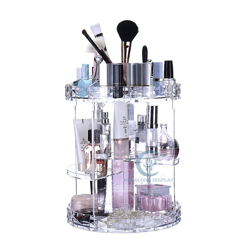 Customized Counter-top Rotating Clear Acrylic Makeup Cosmetic Display Stand