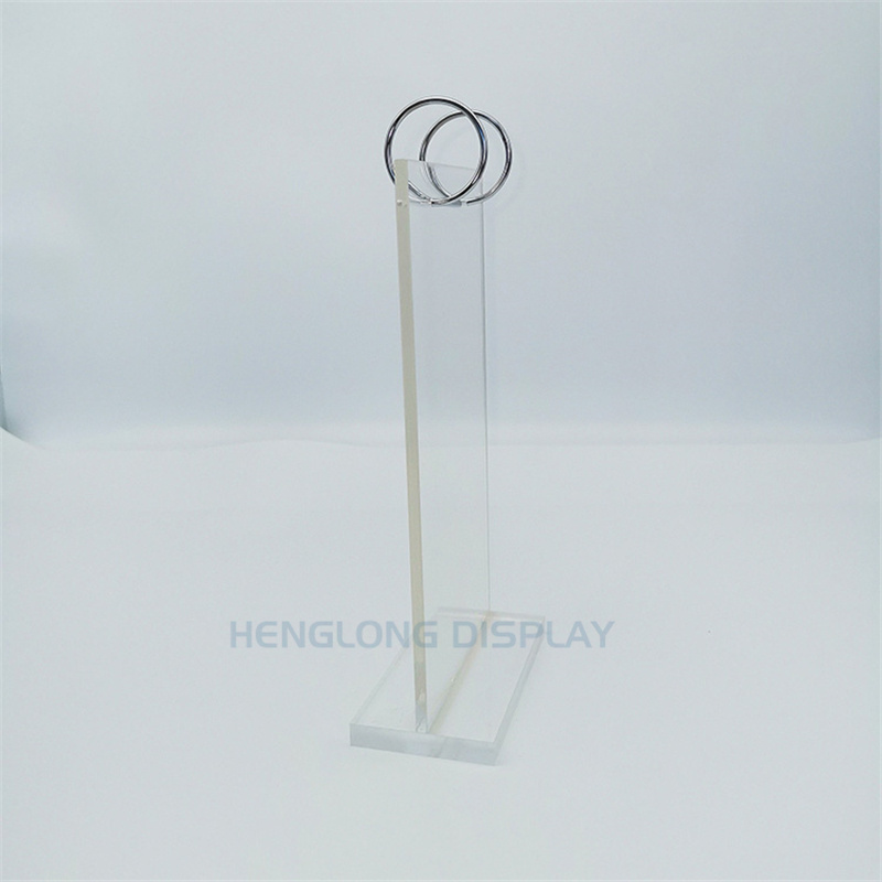 Plastic Price Tag Holder Detachable T Shape Clear Acrylic Menu Holder with Metal Rings