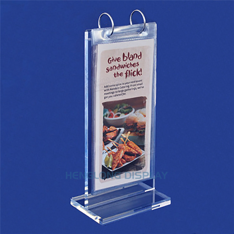 Plastic Price Tag Holder Detachable T Shape Clear Acrylic Menu Holder with Metal Rings