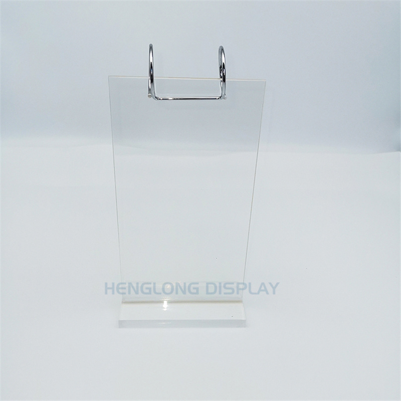 Plastic Price Tag Holder Detachable T Shape Clear Acrylic Menu Holder with Metal Rings