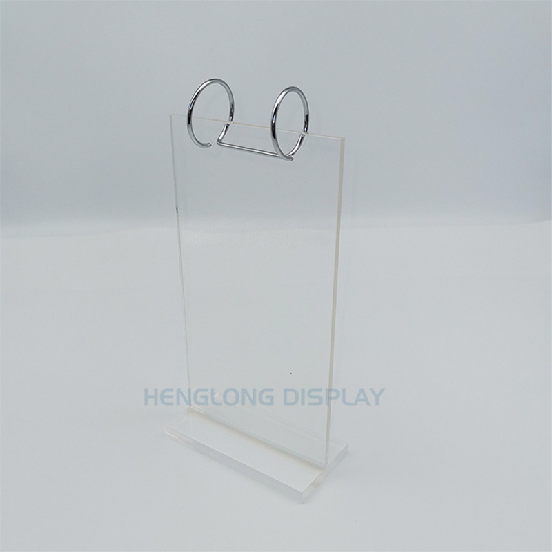 Plastic Price Tag Holder Detachable T Shape Clear Acrylic Menu Holder with Metal Rings