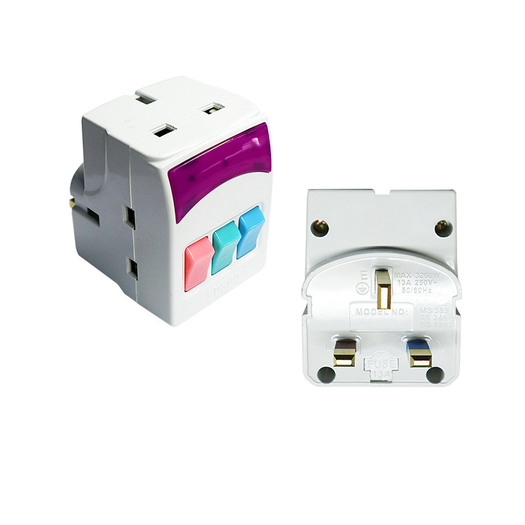 BS GCC SIRIM Safety Mark 3Pin UK Plug Adapter with individual switches