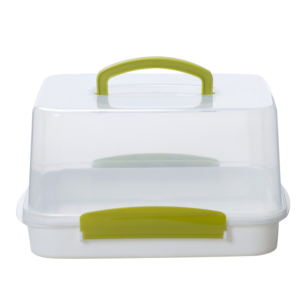 Square Portable Cake Carrier Storage Container Server with Handle - 11 inch (Green)