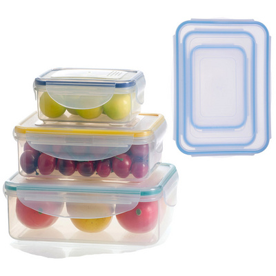 Easy clean and lock transparent microwave safe airtight plastic food boxes 3 pcs set