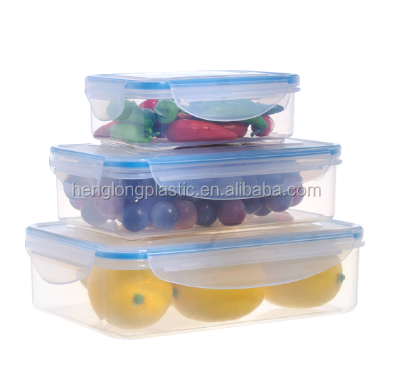 Easy clean and lock transparent microwave safe airtight plastic food boxes 3 pcs set