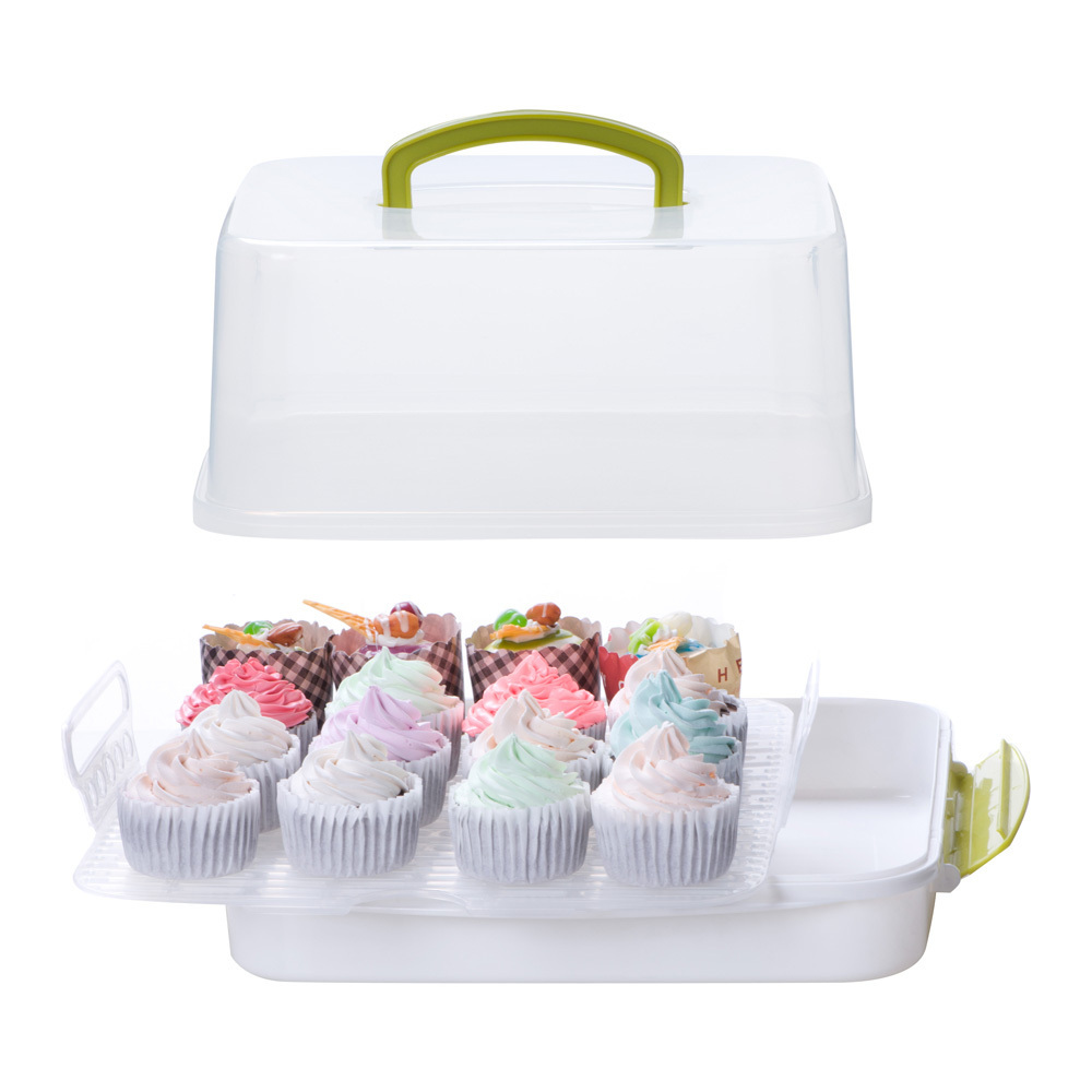 Square Portable Cake Carrier Storage Container Server with Handle - 11 inch (Green)