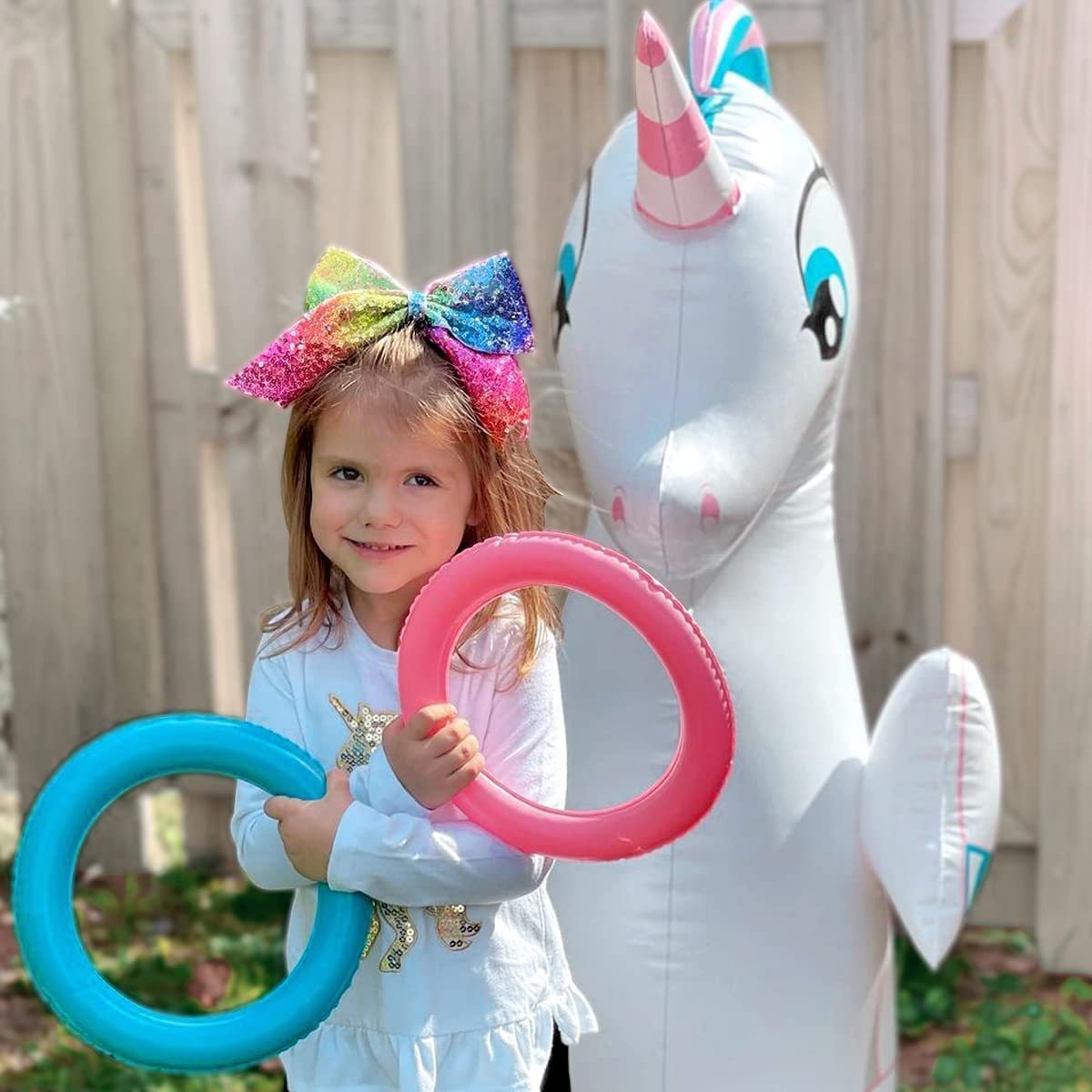 Unicorn Bop Bag Ring Toss with 3 Inflatable Rings Kids Punching Bag  Boxing - Ride-on Toy + Handles