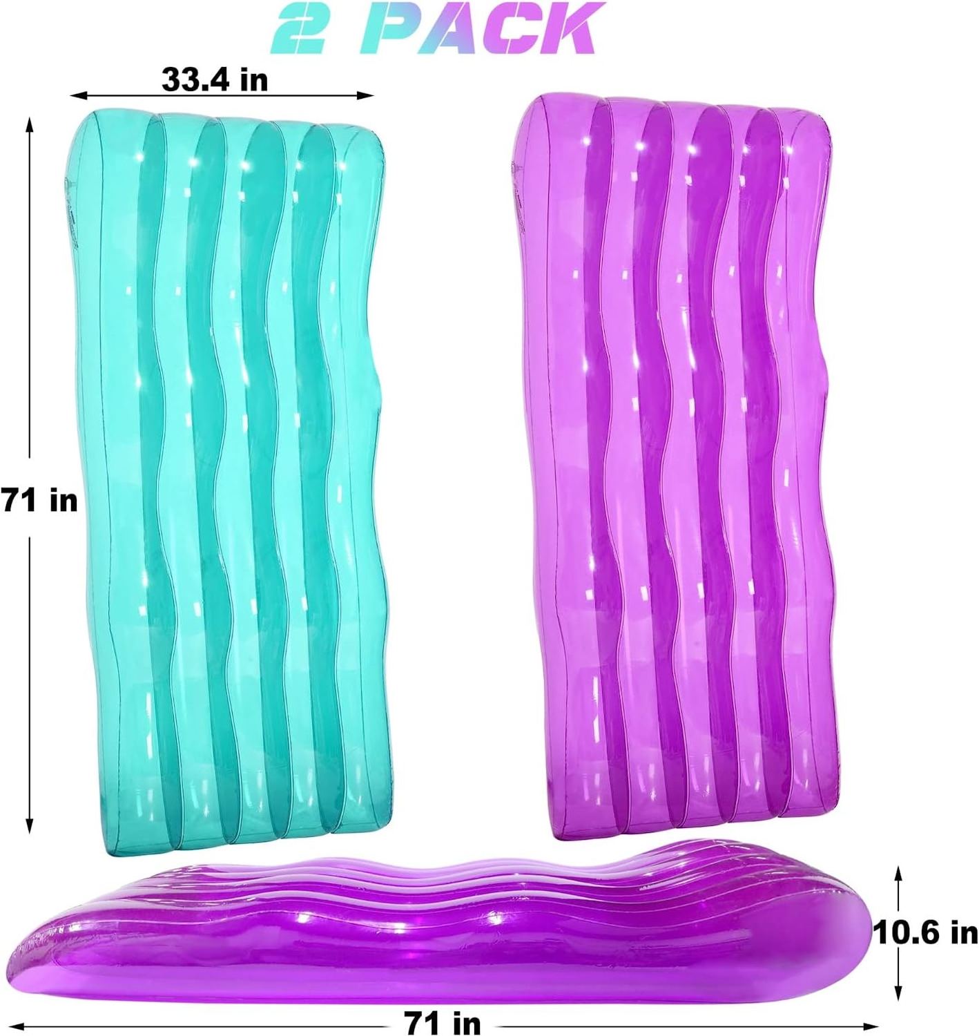 Inflatable Pool Float Set of 2 Waved Pool Float Lounge Raft, Swimming Pool Floating Air Bed Mattress for Summer Parties