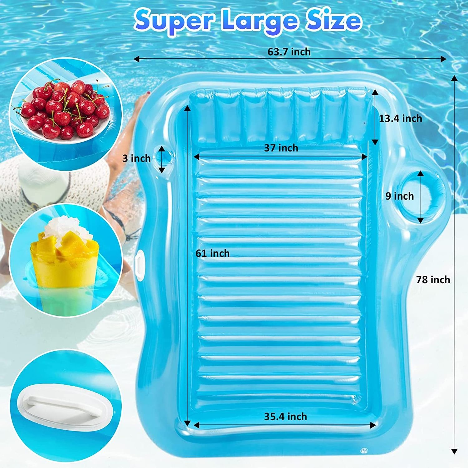 Inflatable Pool Floats with Fruit Bowl and Drink Holder Large Tanning Mattress Adults for Adult Kid Blow Up Pool Raft Suntan Tub