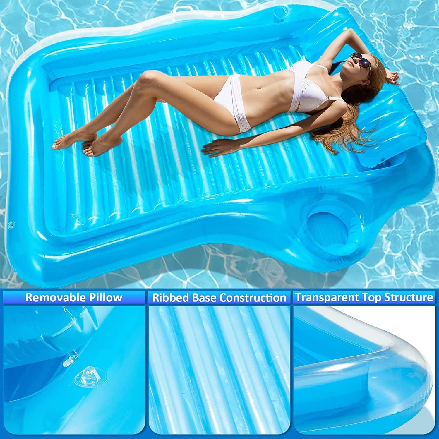 Inflatable Pool Floats with Fruit Bowl and Drink Holder Large Tanning Mattress Adults for Adult Kid Blow Up Pool Raft Suntan Tub