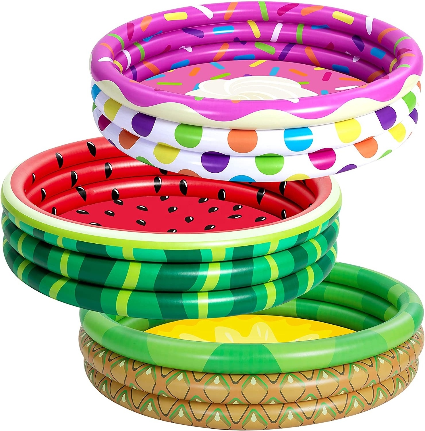 45 inch Inflatable Kiddie Pools Watermelon & Pineapple & Cupcake 3 Packs Summer Fun Swimming Pool for Kids