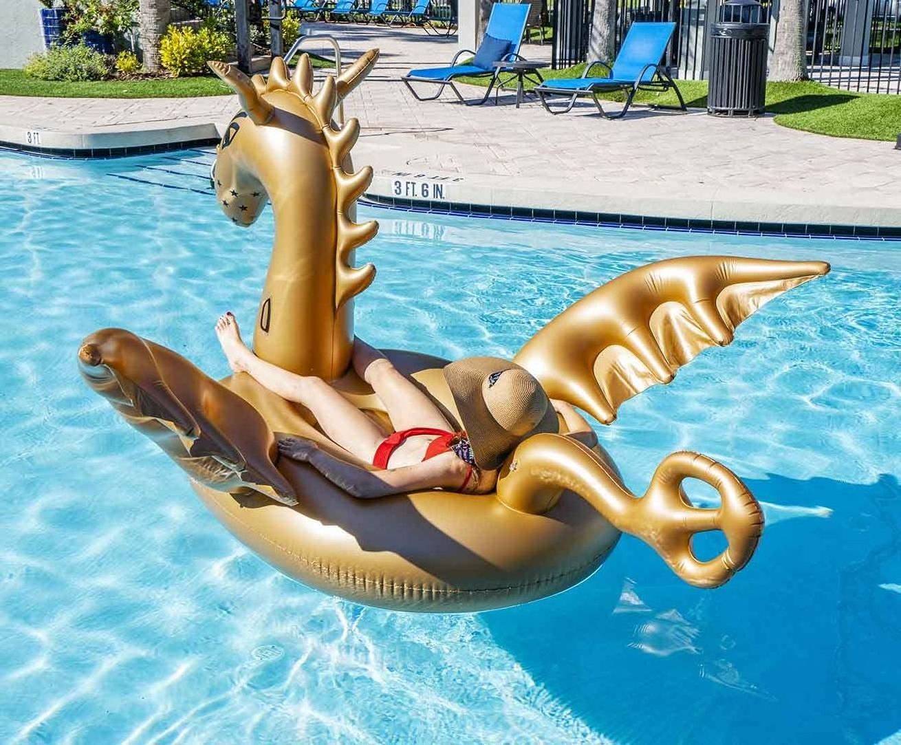 Inflatable Pool Gold Float, Large Water Pool Toys for Adults and Family, Swimming Pool Floats for Party Fun