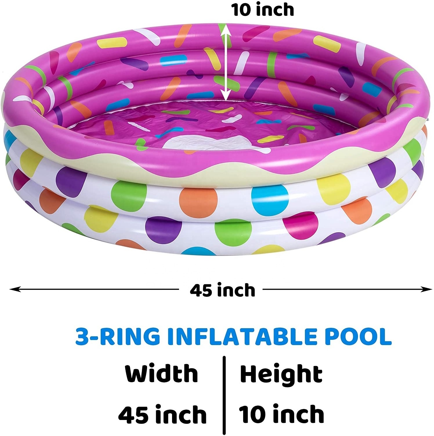 45 inch Inflatable Kiddie Pools Watermelon & Pineapple & Cupcake 3 Packs Summer Fun Swimming Pool for Kids