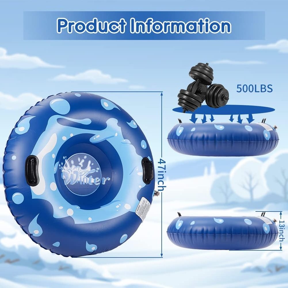 Snow Tube, Super Big 47 Inch Inflatable Snow Sled,Thickened Heavy Duty Hard Bottom Sleds for Snow with Handles