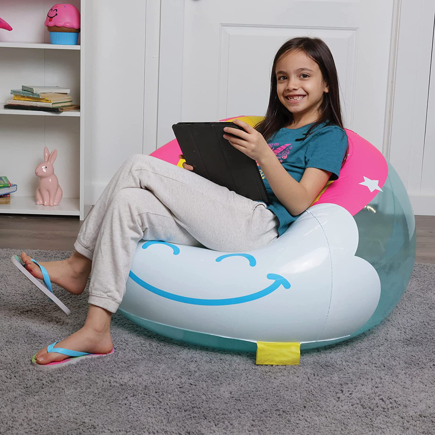 Rainbow Comfy Chair - Inflatable Chair, Furniture for Kids, rec Rooms, bedrooms, Parties