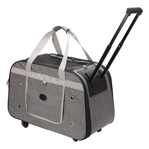 OEM Wholesale Detachable Large Size Airline Approved Breathable Portable Cat Travel Trolley Pet Dog Carrier on Wheels