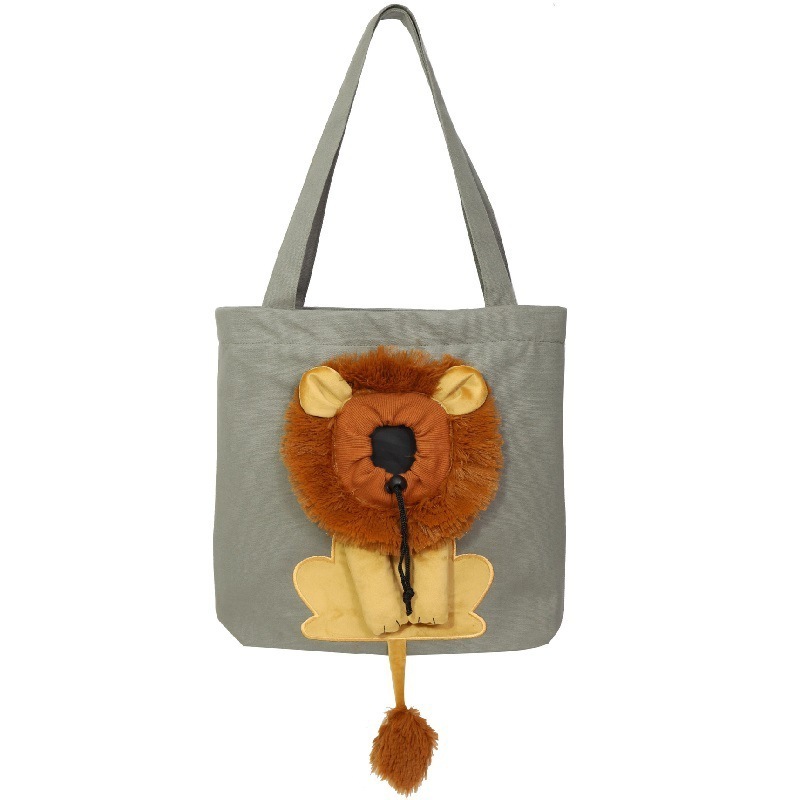 Portable Tote Chest Cute Lion-Shaped Pet Canvas Shoulder Carrying Bag Pet Carrier for Small Dogs and Cats