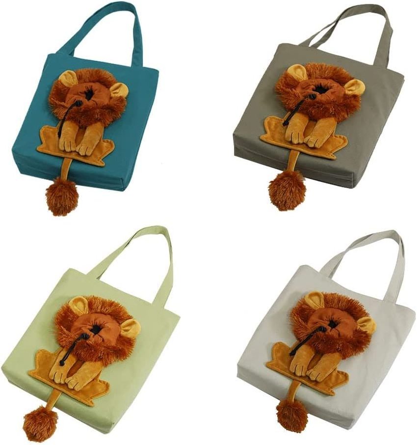 Portable Tote Chest Cute Lion-Shaped Pet Canvas Shoulder Carrying Bag Pet Carrier for Small Dogs and Cats