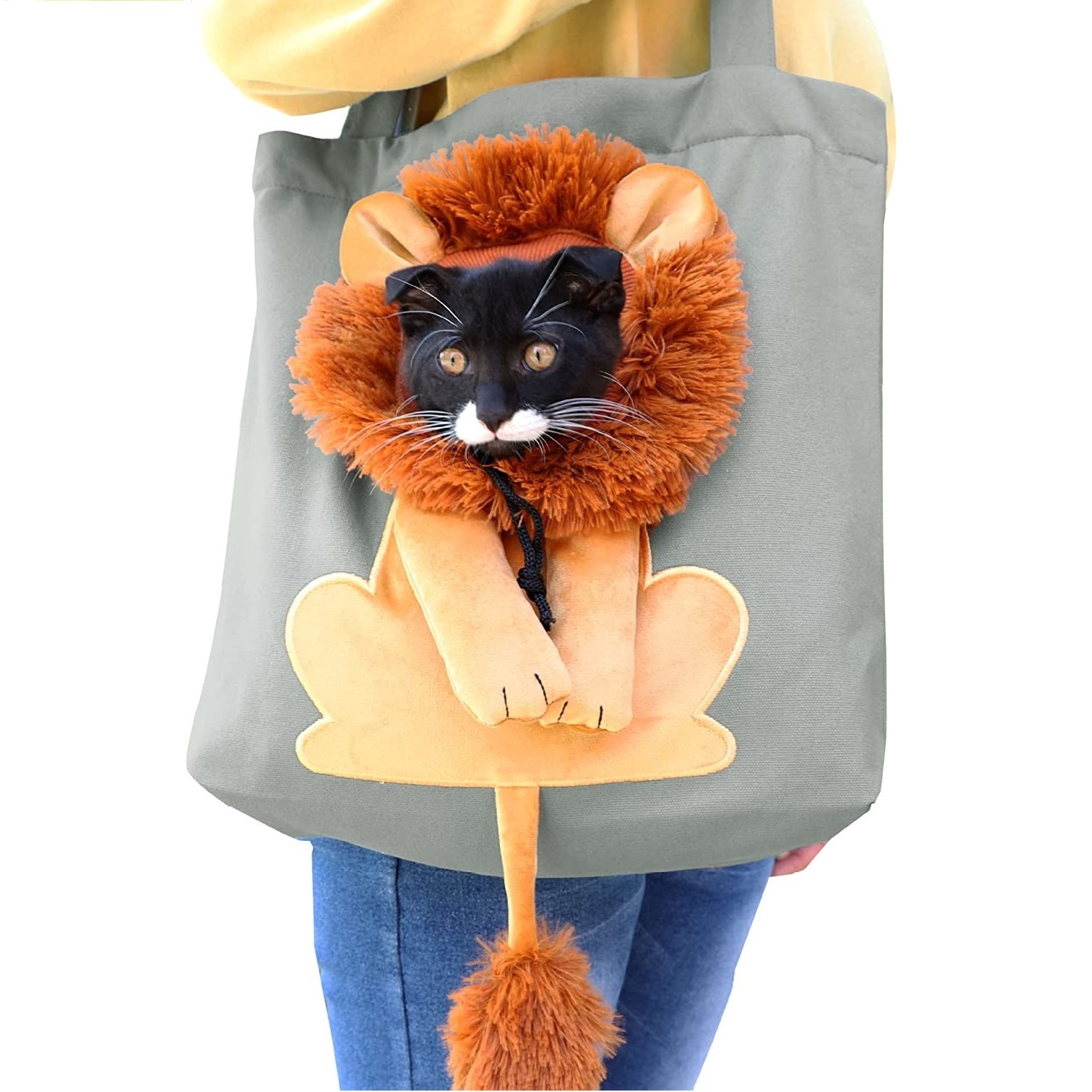 Portable Tote Chest Cute Lion-Shaped Pet Canvas Shoulder Carrying Bag Pet Carrier for Small Dogs and Cats