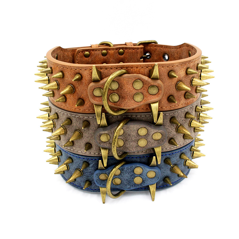 New Anti Bite Rivets Cool Bullet Head Imitation Leather PU Dog Chain Large Spiked Studded Dog Collars In Bulk Dog Collar