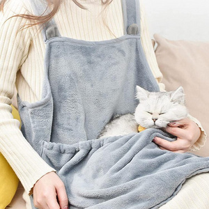 Accompany Grey Fleece Flannel Sleeping Cat Apron Carrier Bag with Pocket