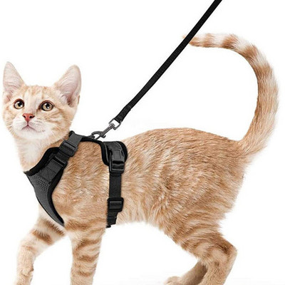 Cat Harness and Leash Set Breathable Escape Proof Kitten Adjustable Cat Vest Harness with Reflective Strip Safety Wire Pet Harne