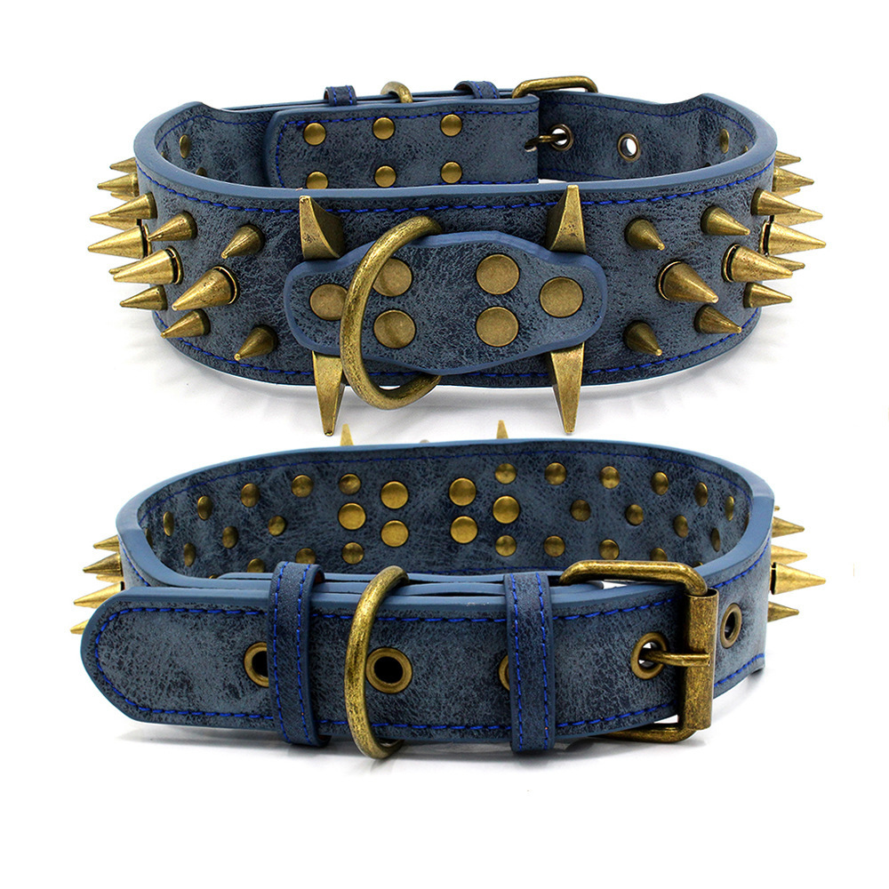 New Anti Bite Rivets Cool Bullet Head Imitation Leather PU Dog Chain Large Spiked Studded Dog Collars In Bulk Dog Collar