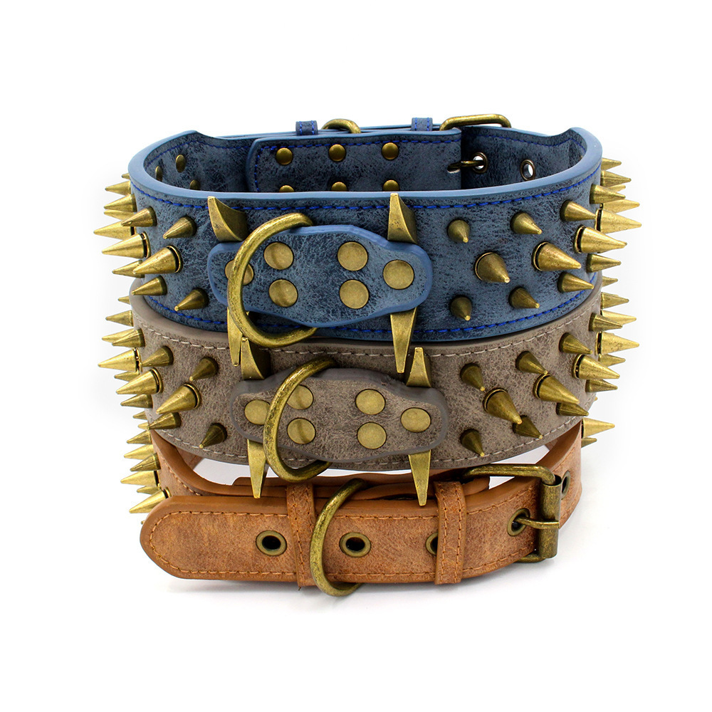 New Anti Bite Rivets Cool Bullet Head Imitation Leather PU Dog Chain Large Spiked Studded Dog Collars In Bulk Dog Collar