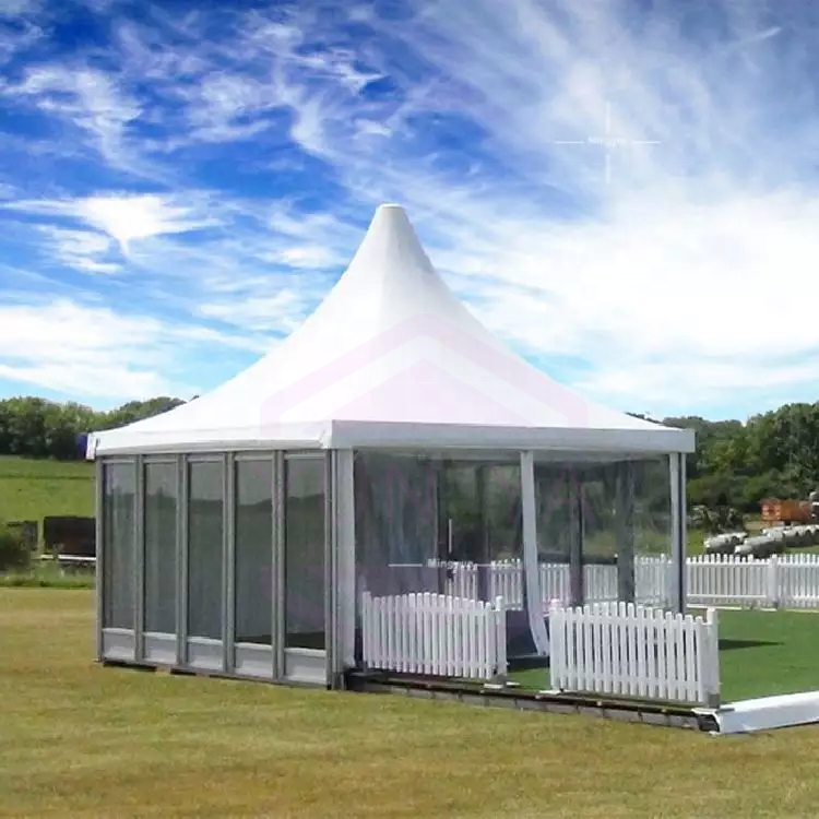 3*3m 4*4m 5*5m 6*6m High Quality White  Peak Pagoda Marquee Tent With Tempered Glass Wall