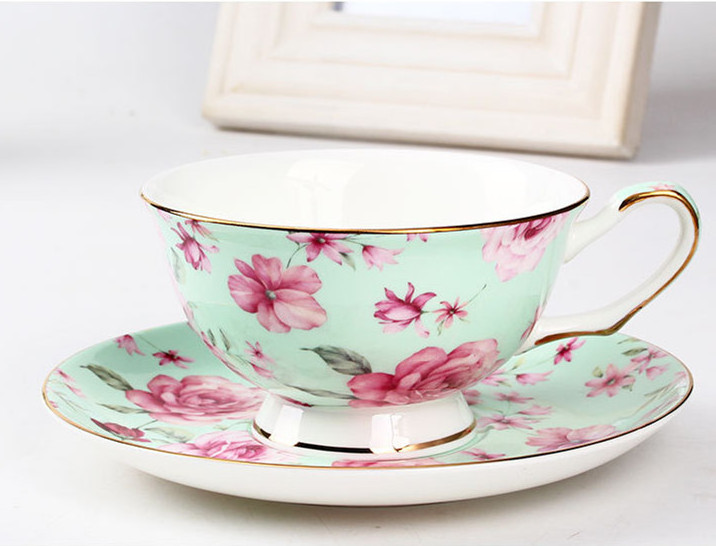 Bone China Tea Cup and Saucer Set with Gift Box Floral Tea Cups, 8 Oz. 1set=1cup+1dish