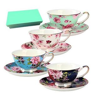 Bone China Tea Cup and Saucer Set with Gift Box Floral Tea Cups, 8 Oz. 1set=1cup+1dish