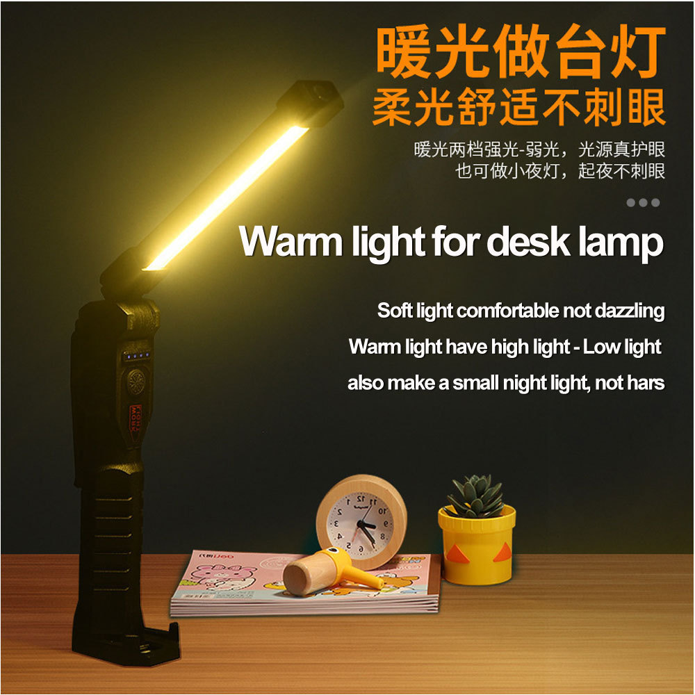 Multifunction COB 3 Lights Led Flashlight USB Rechargeable Work Light Magnetic Lanterna Hanging Lamp with Built-in Battery