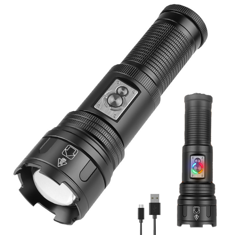 White Laser 30W LED COB Flashlight USB Rechargeable double switch Telescopic Zoom IPX4 Waterproof flashlight 200-1500 m range